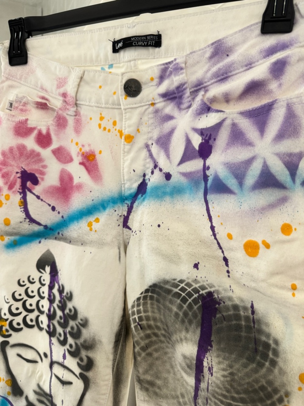 Custom Painted Women's Curvy Fit Jeans - One-of-a-Kind Wearable Art (Size 12-14)